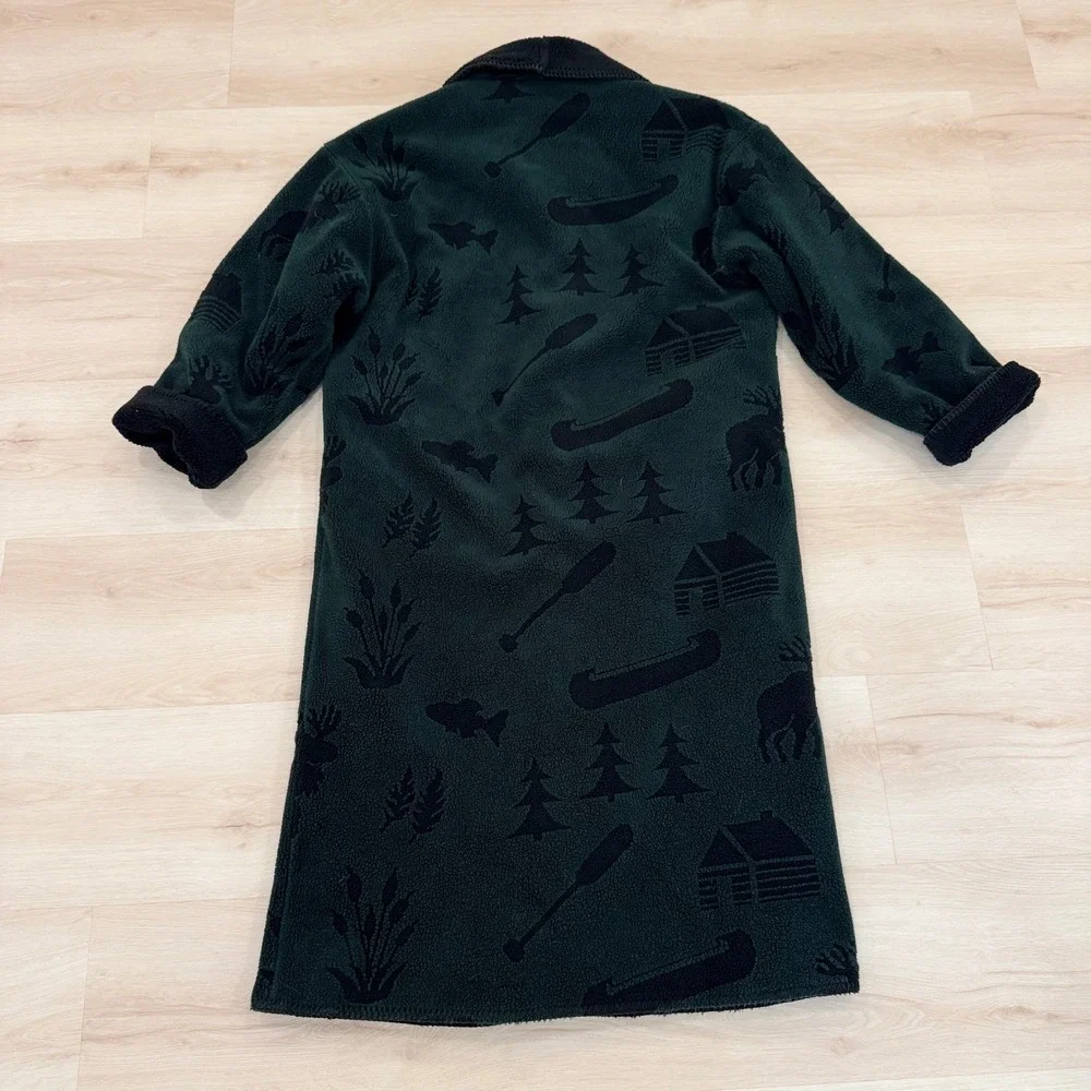 VTG! Denali Reversible Fleece Coat Cabin Print Shawl Collar Long Sleeve Green M - Picture 3 of 16